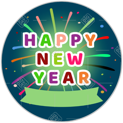 Happy New Year with ribbon topper - round