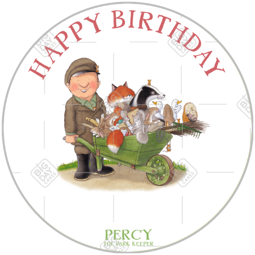 Percy and animals in a wheelbarrow topper - round