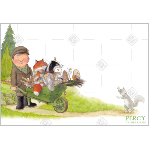 Percy and animals in a wheelbarrow topper - landscape