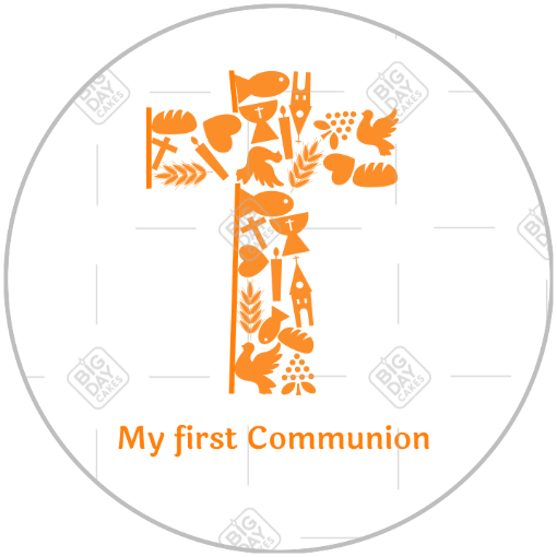 First communion orange cross topper - round